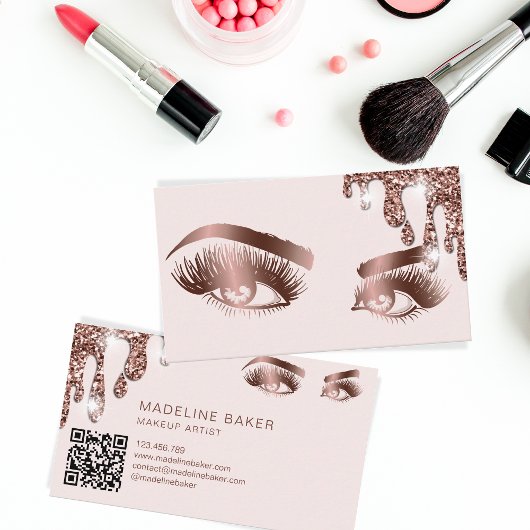 Makeup Artist Eyebrow Eye Lashes Rose Gold QR Code Visitenkarte