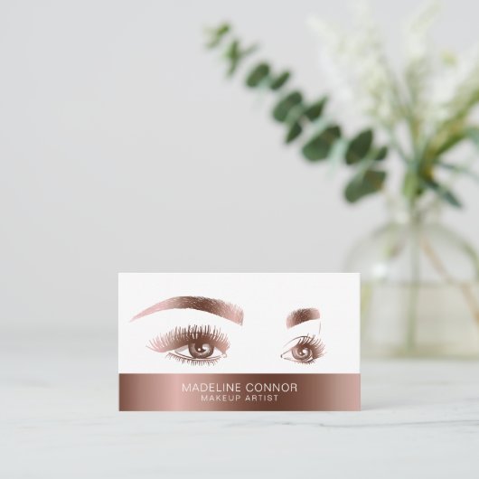 Makeup Artist Eyebrow Eyes Lashes Rose Gold Visitenkarte (Stehend Vorderseite)