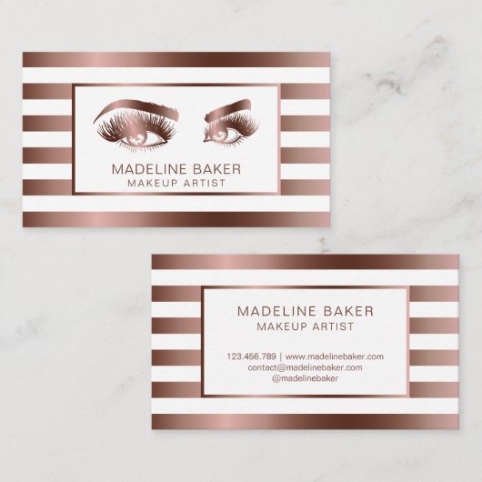 Makeup Artist Eyebrow Eyes Lashes Rose Gold Visitenkarte (Vorne/Hinten)