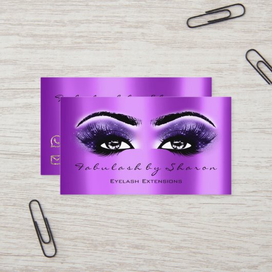 Makeup Artist Eyebrow Lashes Extension Lila Visitenkarte (Vorderseite/Rückseite Beispiel)