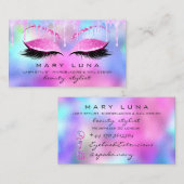 Makeup Artist Eyebrows Lash Holograph Pink Tropfen Visitenkarte (Vorne/Hinten)