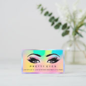Makeup Artist Eyebrows Lash Pink Holograph Rainbow Visitenkarte (Stehend Vorderseite)