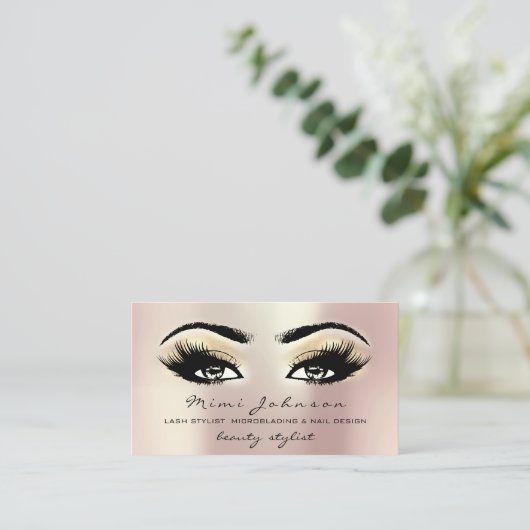 Makeup Artist Eyebrows Lashes Champaigne-Rose Visitenkarte (Stehend Vorderseite)