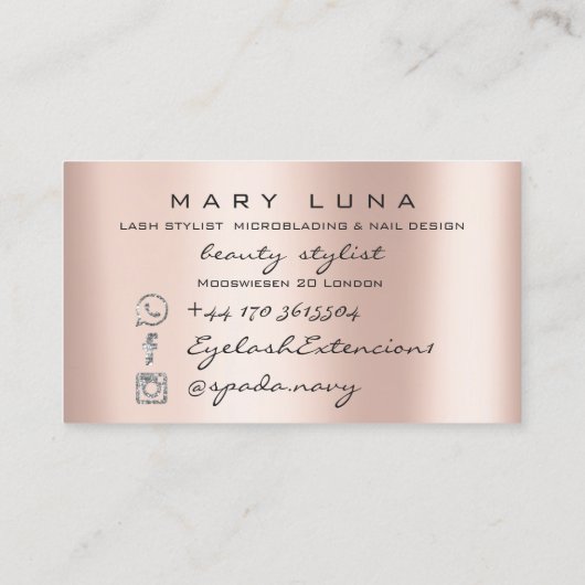 Makeup Artist Eyebrows Lashes Peach Rose Grau Visitenkarte (Rückseite)