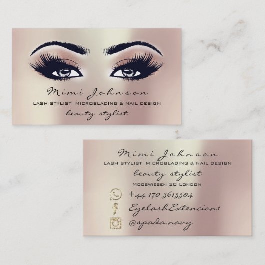 Makeup Artist Eyebrows Lashes Pink Esthetician Visitenkarte (Vorne/Hinten)