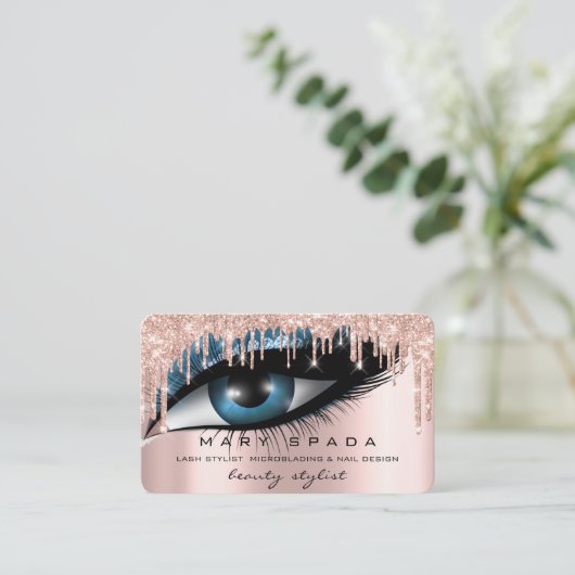 Makeup Artist Eyebrows Lashes Pink Glitzer Brows Visitenkarte (Stehend Vorderseite)