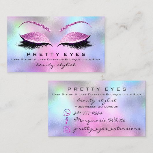 Makeup Artist Eyebrows Lashes Pink Holograph Visitenkarte (Vorne/Hinten)