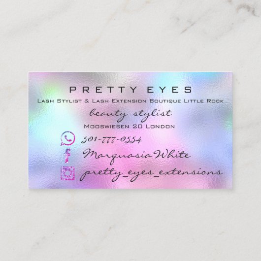 Makeup Artist Eyebrows Lashes Pink Holograph Visitenkarte (Rückseite)