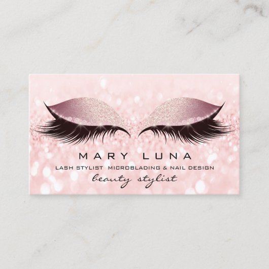 Makeup Artist Eyebrows Lashes Pink Rose Glitzer Visitenkarte (Vorderseite)
