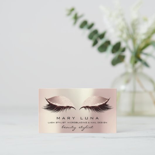 Makeup Artist Eyebrows Lashes Rose Gold Visitenkarte (Stehend Vorderseite)