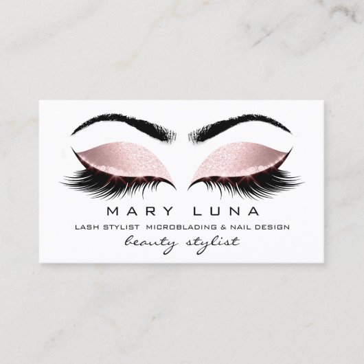 Makeup Artist Eyebrows Lashes White Rose Gold Visitenkarte (Vorderseite)