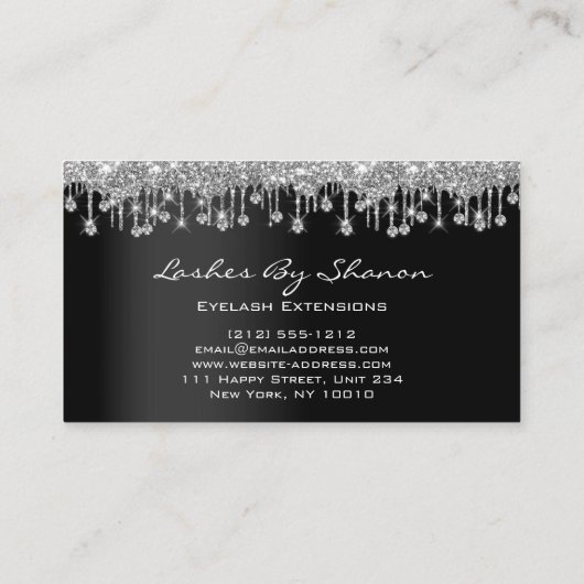 Makeup Artist Eyelash Black Tropfens Silver Diamon Visitenkarte (Rückseite)