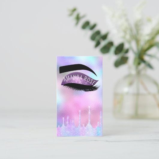 Makeup Artist Eyelash BrowPurple Pink Holograph Visitenkarte (Stehend Vorderseite)