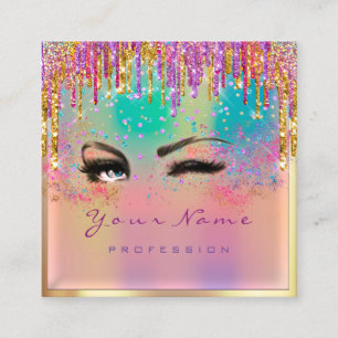 Makeup Artist Eyelash Brows Glitzer Holograph Quadratische Visitenkarte