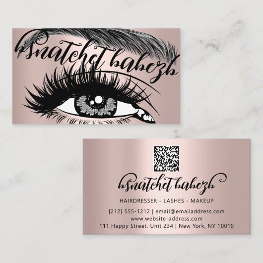 Makeup Artist Eyelash Brows QR-Code Logo-Rose Visitenkarte (Vorne/Hinten)