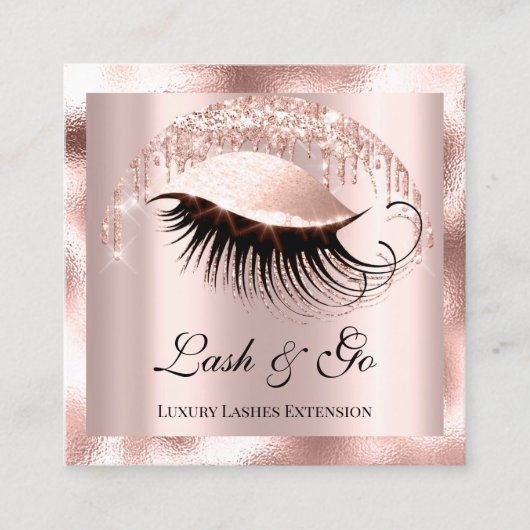 Makeup Artist Eyelash Extension Rose Lux Logo Quadratische Visitenkarte (Vorderseite)