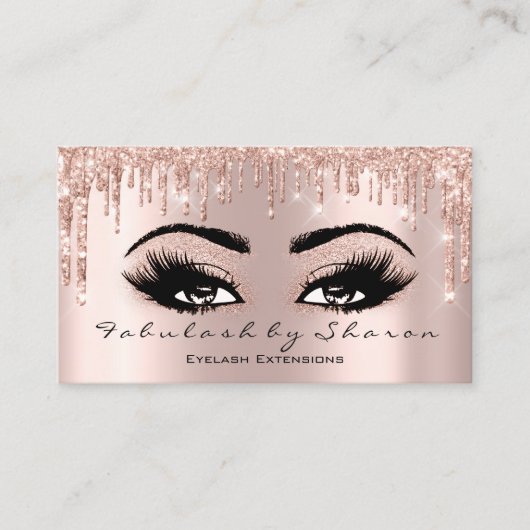 Makeup Artist Eyelash Glitzer Tropfen Rose Gold Visitenkarte (Vorderseite)