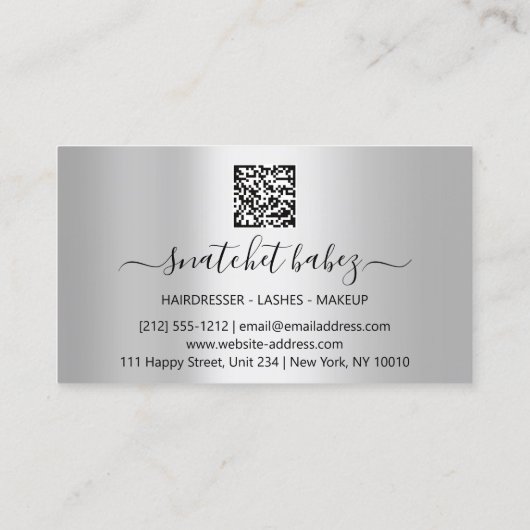 Makeup Artist Eyelash Haar Brows QR-Code Logo Grau Visitenkarte (Rückseite)