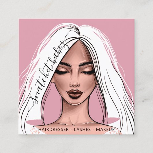Makeup Artist Eyelash Haare Braut Rosa Lippen Quadratische Visitenkarte (Vorderseite)