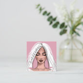 Makeup Artist Eyelash Haare Braut Rosa Lippen Quadratische Visitenkarte (Stehend Vorderseite)