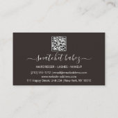 Makeup Artist Eyelash Hair Brows QR Code Black Visitenkarte (Rückseite)