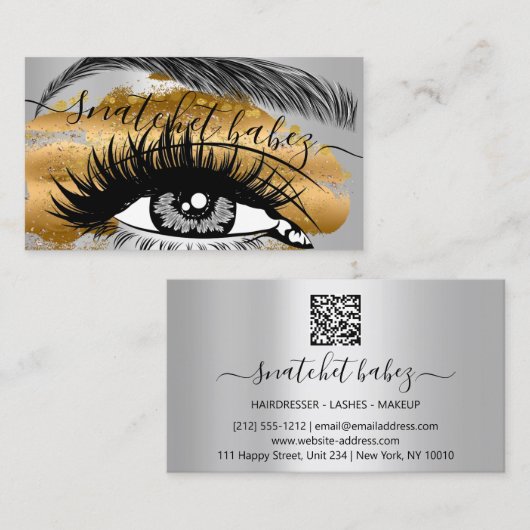 Makeup Artist Eyelash Hair Brows QR Logo Gold Visitenkarte (Vorne/Hinten)