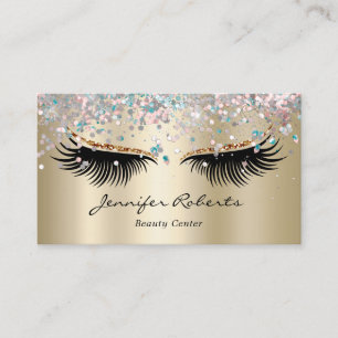 Makeup Artist Eyelash Holographic Glitzer QR Gold Visitenkarte