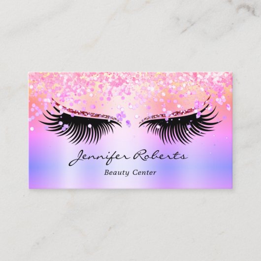 Makeup Artist Eyelash Holographic Glitzer QR Pink Visitenkarte (Vorderseite)