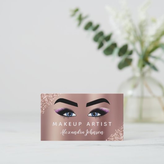 Makeup Artist Eyelash Lashes Glitzer Rose Gold Visitenkarte (Stehend Vorderseite)