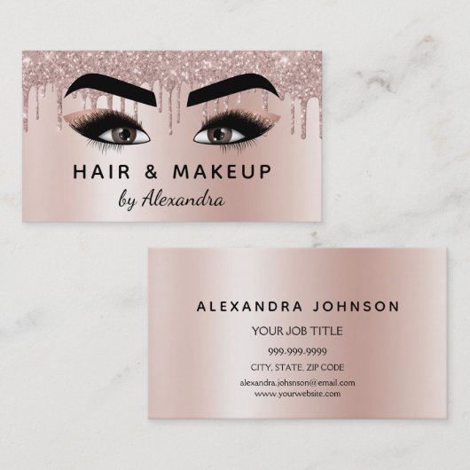 Makeup Artist Eyelash Lashes Glitzer Rose Gold Visitenkarte (Vorne/Hinten)