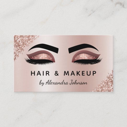 Makeup Artist Eyelash Lashes Glitzer Rose Gold Visitenkarte (Vorderseite)