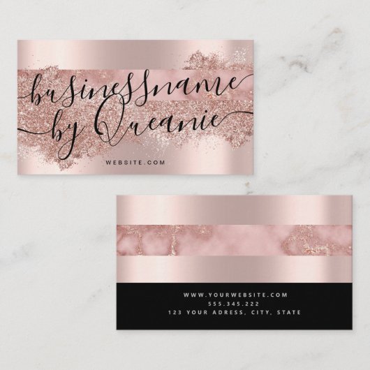 Makeup Artist Eyelash Lashes Glitzer Script Rose Visitenkarte (Vorne/Hinten)