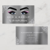 Makeup Artist Eyelash Lashes Glitzer Silver Visitenkarte (Vorne/Hinten)