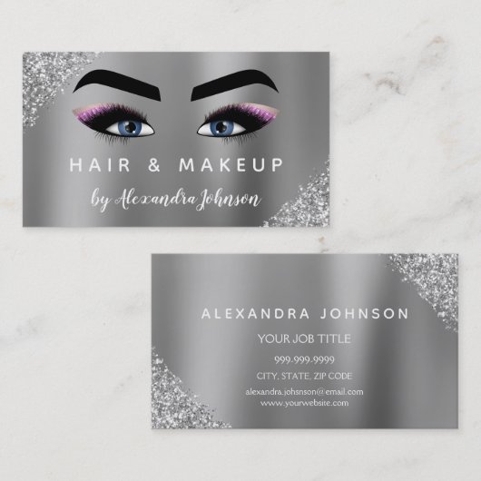 Makeup Artist Eyelash Lashes Glitzer Silver Visitenkarte (Vorne/Hinten)