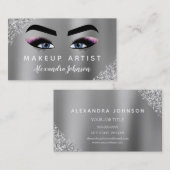 Makeup Artist Eyelash Lashes Glitzer Silver Visitenkarte (Vorne/Hinten)