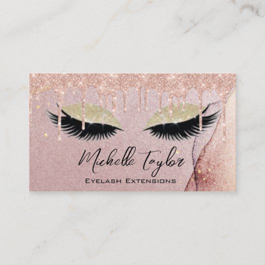 Makeup Artist Eyelash Lashes Glitzer Tropfen Rose Visitenkarte (Vorderseite)