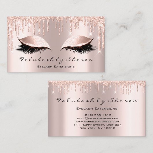 Makeup Artist Eyelash Lashes Glitzer Tropfen Rose Visitenkarte (Vorne/Hinten)