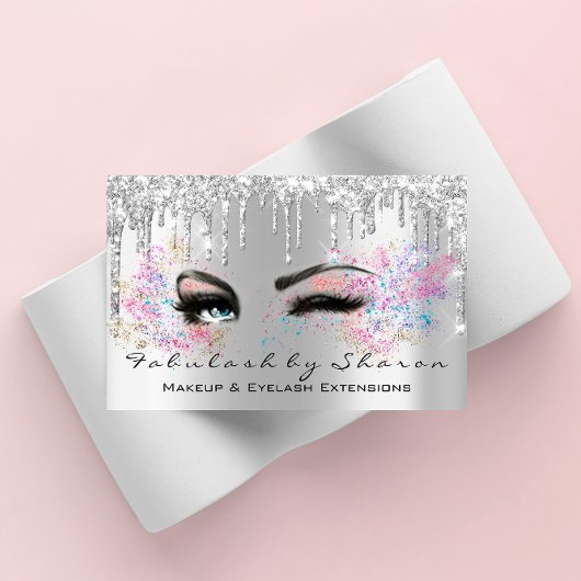 Makeup Artist Eyelash Lashes Glitzer Tropfen Silve Visitenkarte