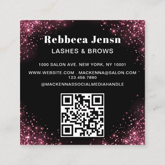 Makeup Artist Eyelash Lashes Pink Glitter script Quadratische Visitenkarte (Rückseite)