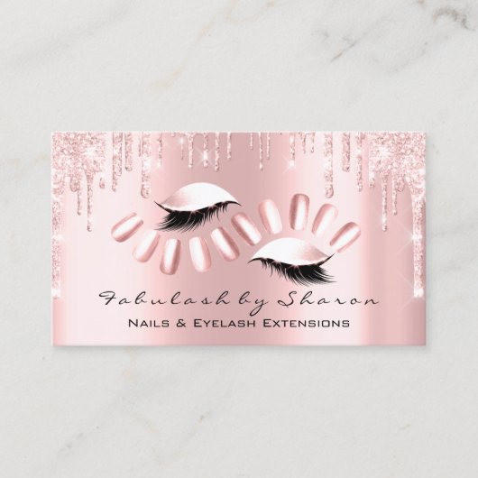 Makeup Artist Eyelash Lashes Pink Nails Tropfen Visitenkarte (Vorderseite)
