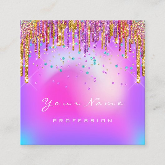 Makeup Artist Eyelash Logo Lila Gold Tropfen Glam Quadratische Visitenkarte (Vorderseite)