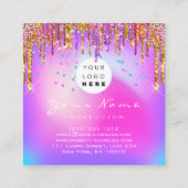 Makeup Artist Eyelash Logo Lila Gold Tropfen Glam Quadratische Visitenkarte (Rückseite)