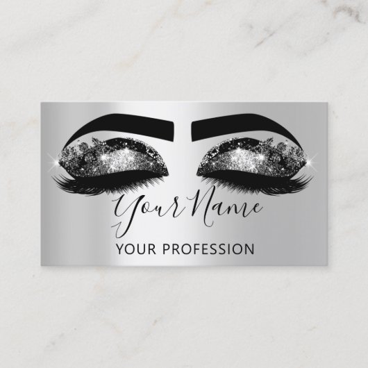 Makeup Artist Eyelash Microblading Silver Black Visitenkarte (Vorderseite)