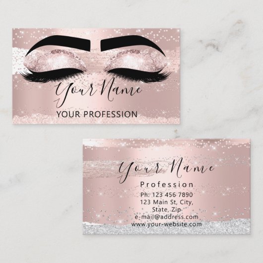 Makeup Artist Eyelash Microblading Silver Rose Visitenkarte (Vorne/Hinten)