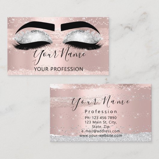 Makeup Artist Eyelash Microblading Silver Rose Visitenkarte (Vorne/Hinten)