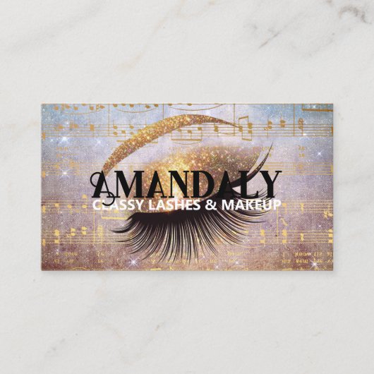 Makeup Artist Eyelash QR LOGO Gold Musiknoten Visitenkarte (Vorderseite)