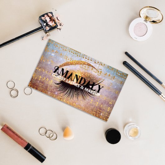 Makeup Artist Eyelash QR LOGO Gold Musiknoten Visitenkarte