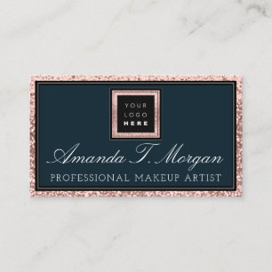 Makeup Artist Eyelash Rose Logo Elegant Blue Navy Visitenkarte
