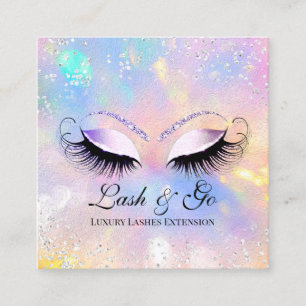 Makeup Artist Eyelashes Brows Holograph Silver Quadratische Visitenkarte
