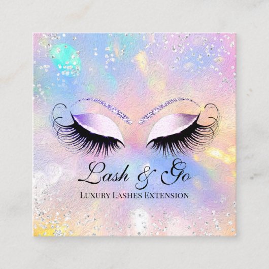 Makeup Artist Eyelashes Brows Holograph Silver Quadratische Visitenkarte (Vorderseite)